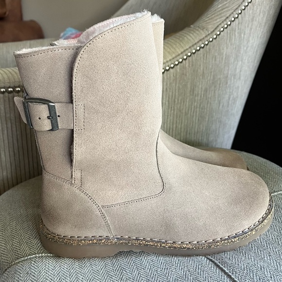 Birkenstock Uppsala Shearling Boot in Gray Taupe with pink shearling size 8 - Picture 7 of 9